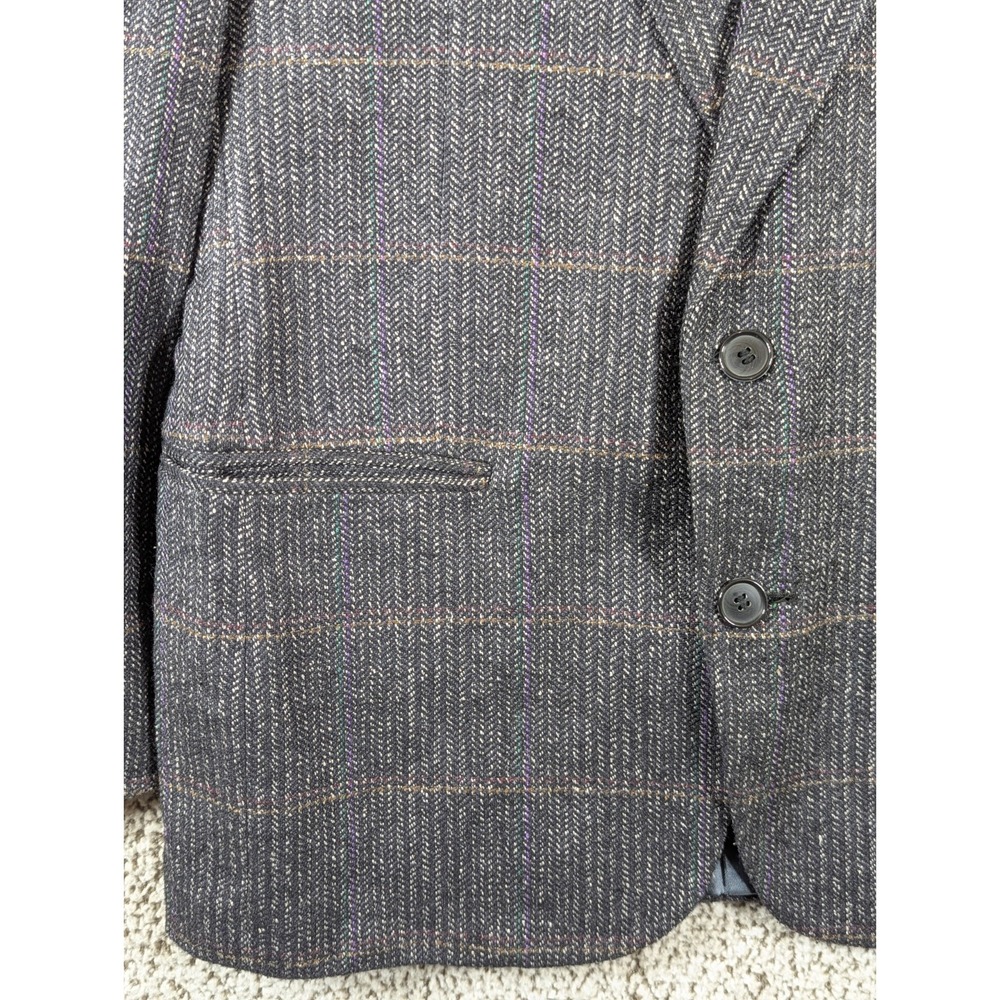 100 Percent Silk 2 Button Blazer Coat By Cellini Men's 40R Charcoal Windowpane - Picture 2 of 16